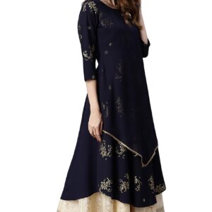 Janasya Kurta for Women Navy Blue