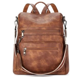 telena womens backpack purse vegan leather large travel backpack college shoulder bag with tassel brown