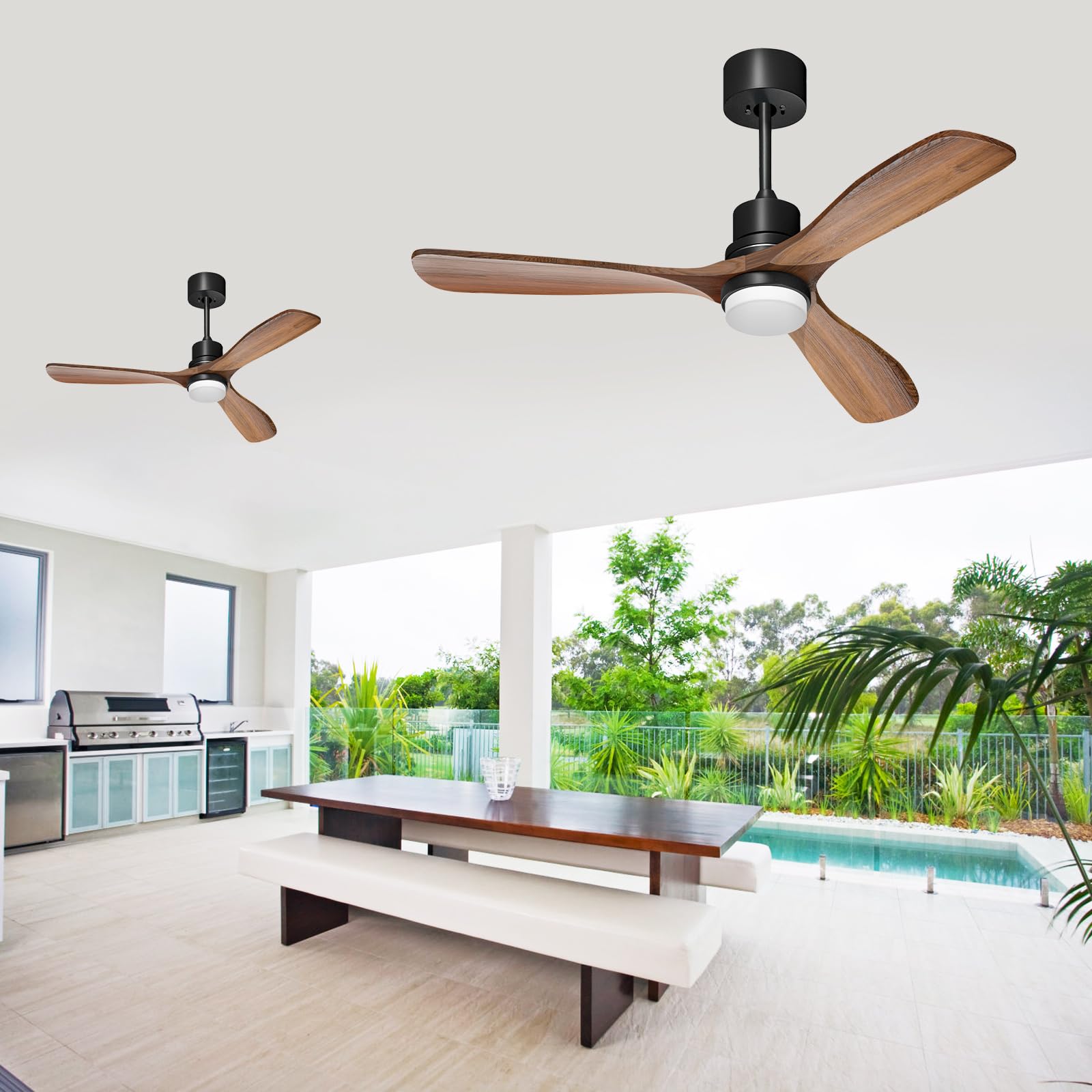 Obabala 52" Ceiling Fan with Lights Remote Control Outdoor Wood Ceiling Fans Noiseless Reversible DC Motor