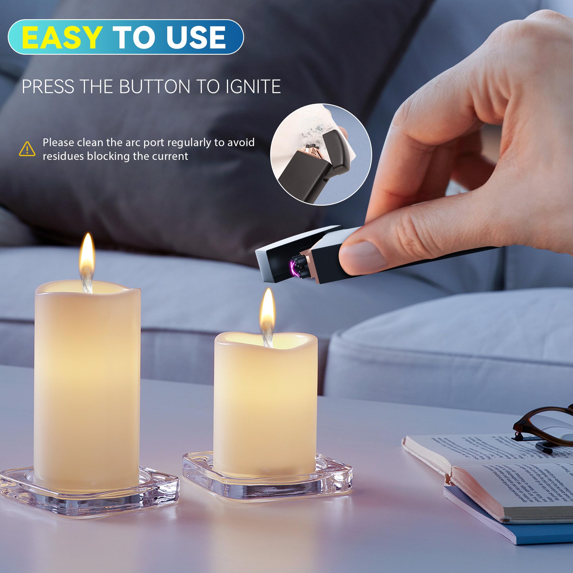 Gifts for Him Her Men Boyfriend Husband, Coquimbo Electric Lighter USB Rechargeable Windproof Lighter, Flameless Dual Arc Plasma Lighter for Household Candle Incense Fireplace