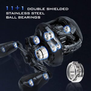 KastKing MegaJaws Elite Baitcasting Reels, Patented AMB System Eliminating Backlashes, Flipping Switch Function, 6.4oz Aluminum Frame Fishing Reel with Carbon Fiber Side Covers