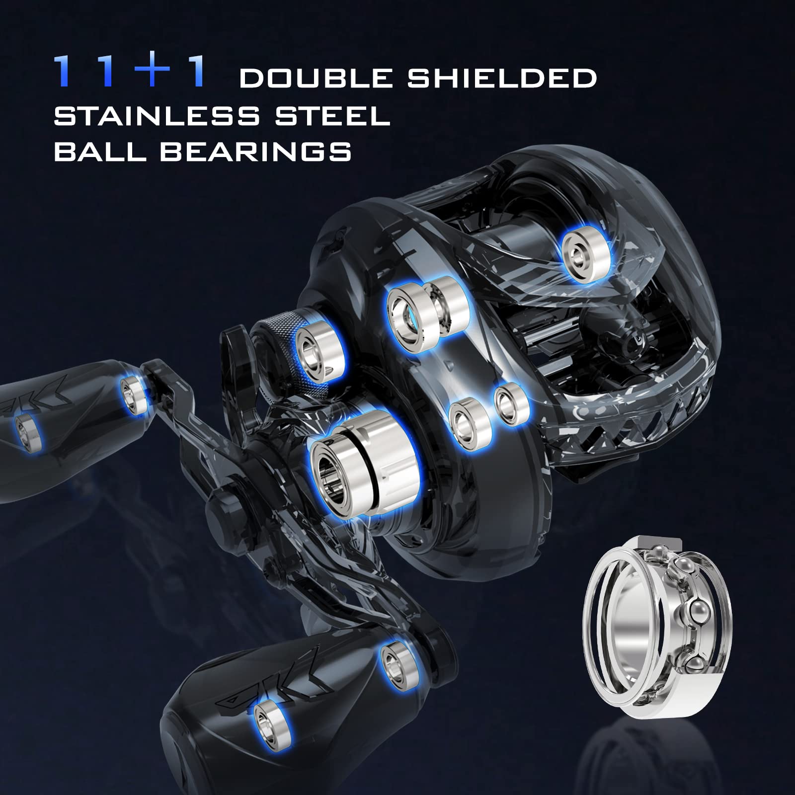 KastKing MegaJaws Elite Baitcasting Reels, Patented AMB System Eliminating Backlashes, Flipping Switch Function, 6.4oz Aluminum Frame Fishing Reel with Carbon Fiber Side Covers