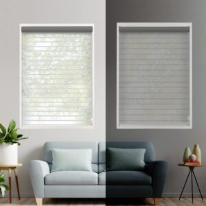 Tonature Custom Shangri-La Roller Shades Light Filtering Window Shades Room Darkeing Triple Sheer Shades Privacy Light Control for Day and Night Bedroom Office Study Light Grey XG6013-4