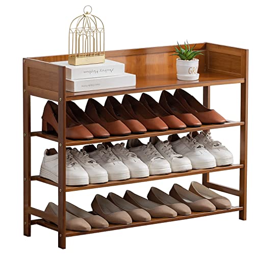 Suwoic Bamboo Shoe Rack Organizer, 4 Tier Shoe Shelf Storage Organizer, for Entryway, Hallway, and Closet (Brown-31.5)