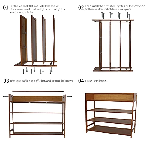 Suwoic Bamboo Shoe Rack Organizer, 4 Tier Shoe Shelf Storage Organizer, for Entryway, Hallway, and Closet (Brown-31.5)