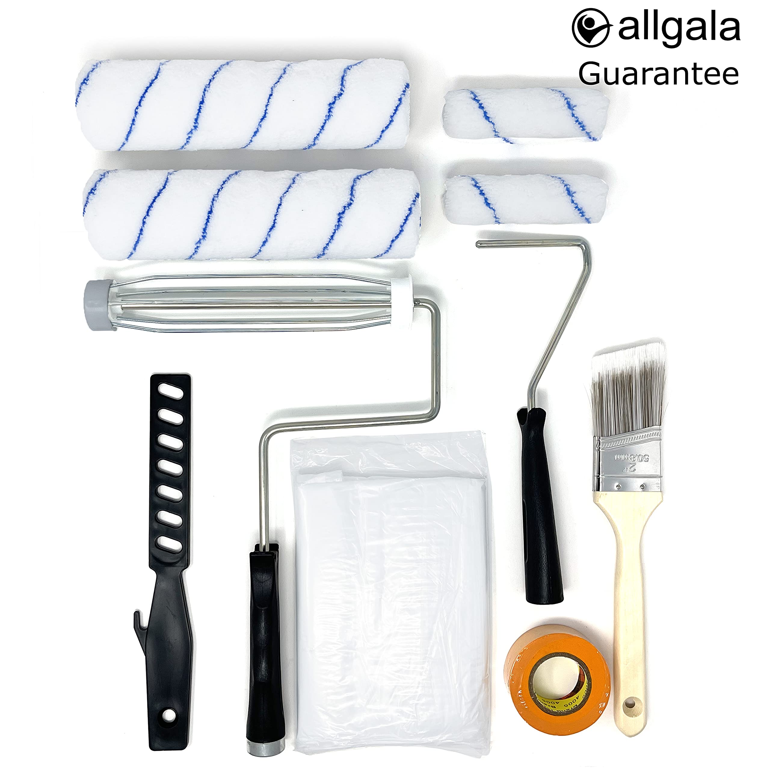 Allgala 12-Piece Premium Painting Roller Kit Set with Roller Frames, Covers, Steel Tray, Brush, Mixer, Masking Tape etc - TH10302