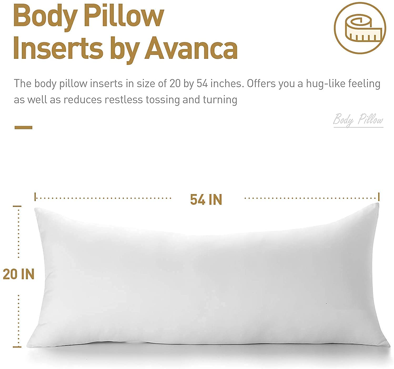 Acanva Fluffy Bed Sleeping Side Sleeper Body Pillow Insert, Full 20” x 54”, White