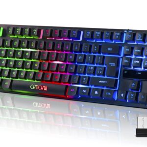 CHONCHOW Wireless LED Keyboard, Rechargeable 87 Key RGB LED Backlit Wireless Keyboard, Ergonomic Light up Gaming Keyboard Wireless for PC PS4 PS5 Xbox One