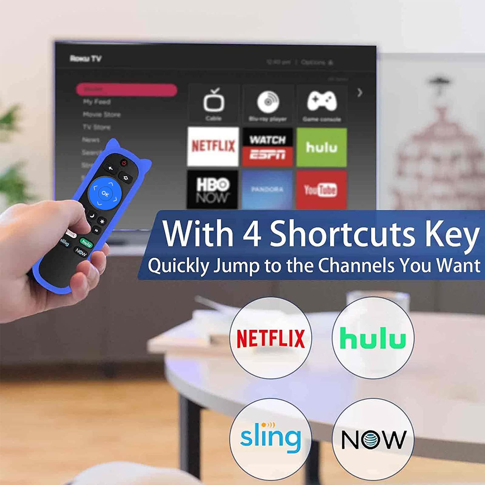 Yimaut Remote Control Compatible with All Hisense Roku TV, Universal Remote for Hisense 32" 40" 43" 50" 55" 58" 65" 70" 75" 85" Roku Built-in TV with TV Remote Cover and Wrist Strap (Glow Blue)