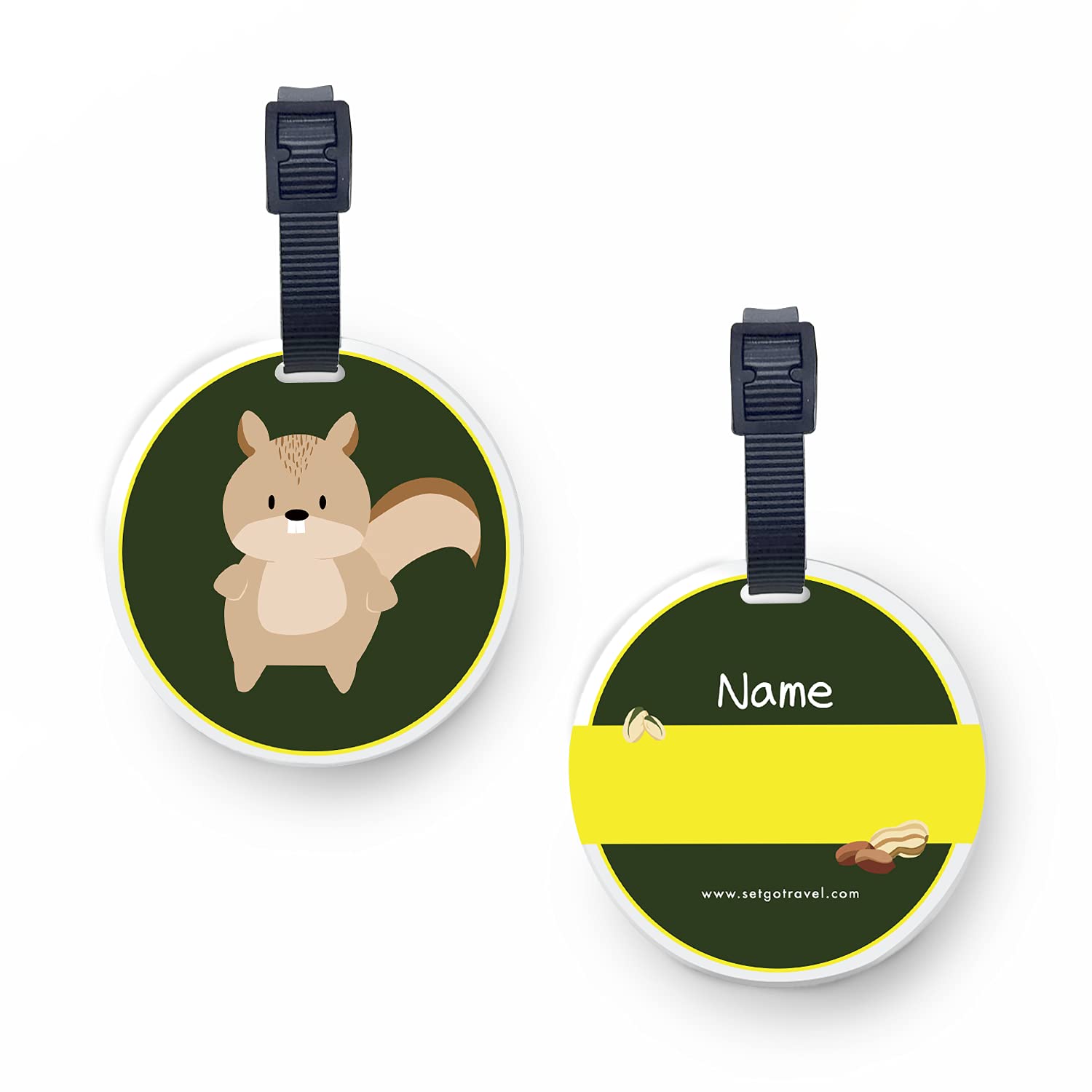 SetGo Cute Animal Name Tag for Kids, Plastic Backpack Tag, Set of 2, Customized Tag – Great for Boys and Girls at School Daycare Kindergarten (Squirrel)