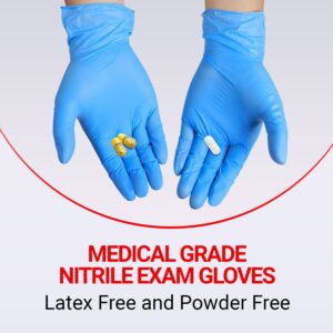 Disposable 100% Nitrile Exam Gloves - 5.5 Mil-Thick -Latex Free Powder Free, Food Safe, Medical grade Gloves - Provides Allergy Protection and Keeps Hands Clean -Blue (Medium)