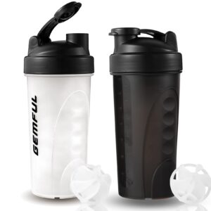 gemful shaker bottle for protein mixes 28 oz bpa-free leak proof smothies mixer water cups 2 pack