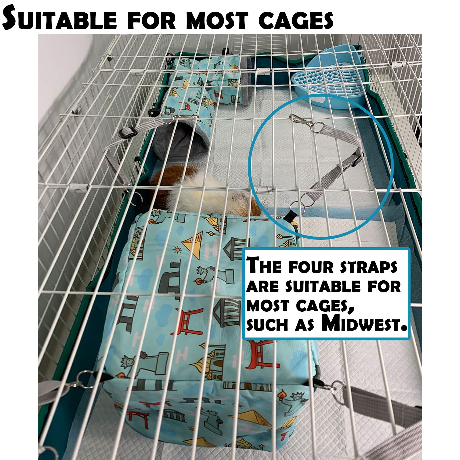 Ferret Hammock Set for cage Cage Accessories 3 Style,Double Hammock or Square House and Tunnel Bed for Guinea Pig(Blue)