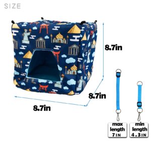 Ferret Hammock Set for cage Cage Accessories 3 Style,Double Hammock or Square House and Tunnel Bed for Guinea Pig(Blue)