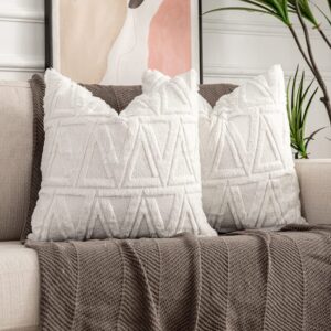 Zuccviloa Throw Pillow Covers Decorative Soft Velvet Farmhouse Boho Pillow Covers for Couch Bed Bedroom Living Room (18"x18", White)