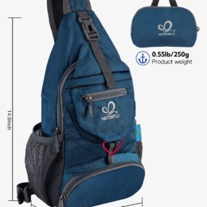 WATERFLY Packable Small Crossbody Sling Backpack Shoulder Chest Bag Daypack for Hiking Traveling Blue