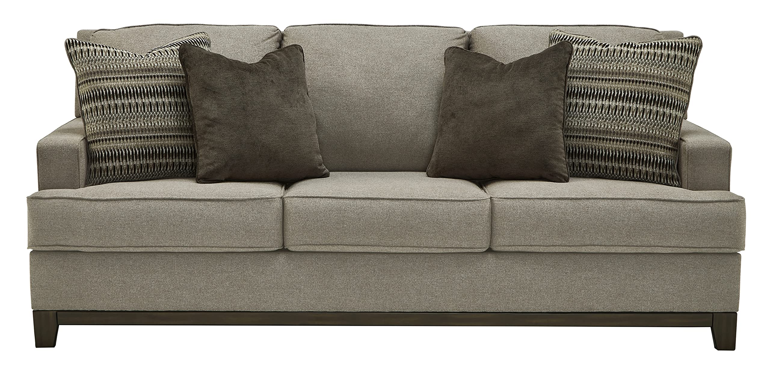 Signature Design by Ashley Kaywood Modern Sofa with 4 Throw Pillows, Brownish Gray