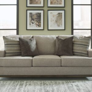 Signature Design by Ashley Kaywood Modern Sofa with 4 Throw Pillows, Brownish Gray