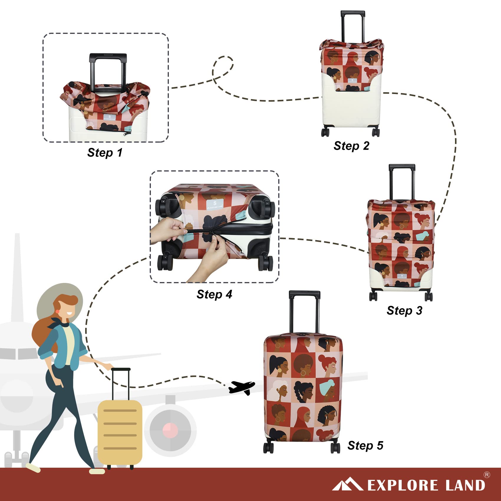 Explore Land Travel Luggage Cover Suitcase Protector Fits 23-26 Inch Luggage (Latin Girl, M)