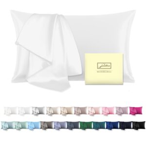 natural mulberry silk pillowcase for hair and skin standard size 20"x 26" case with hidden zipper soft breathable smooth cooling pillow covers for sleeping(white,1pcs)