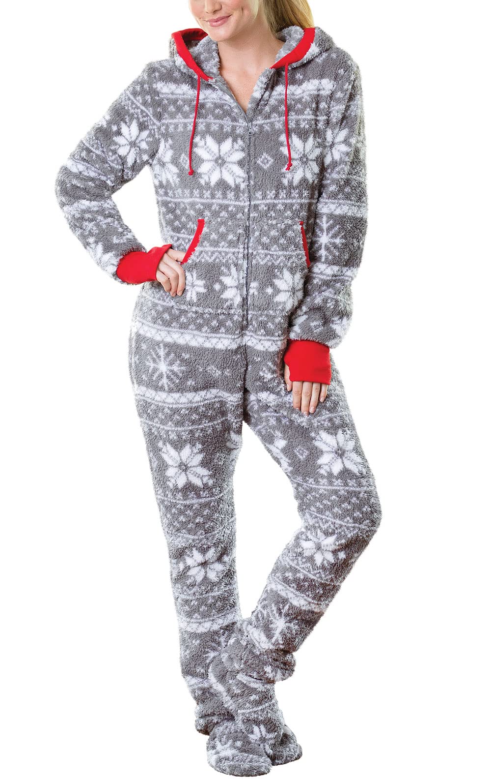 PajamaGram One Piece Pajamas for Women - Womens Onesie, Gray, XLT