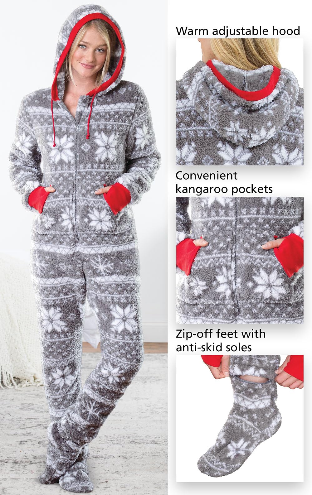 PajamaGram One Piece Pajamas for Women - Womens Onesie, Gray, XLT