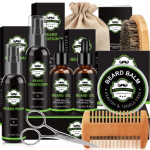 LOKDLAWEN Beard Kit for Men with Beard Wash, Beard Conditioner, Beard Oil, Beard Balm, Beard Brush, Beard Comb, Beard Scissors, Storage Bag, Gifts for Men Dad Husband Boyfriend