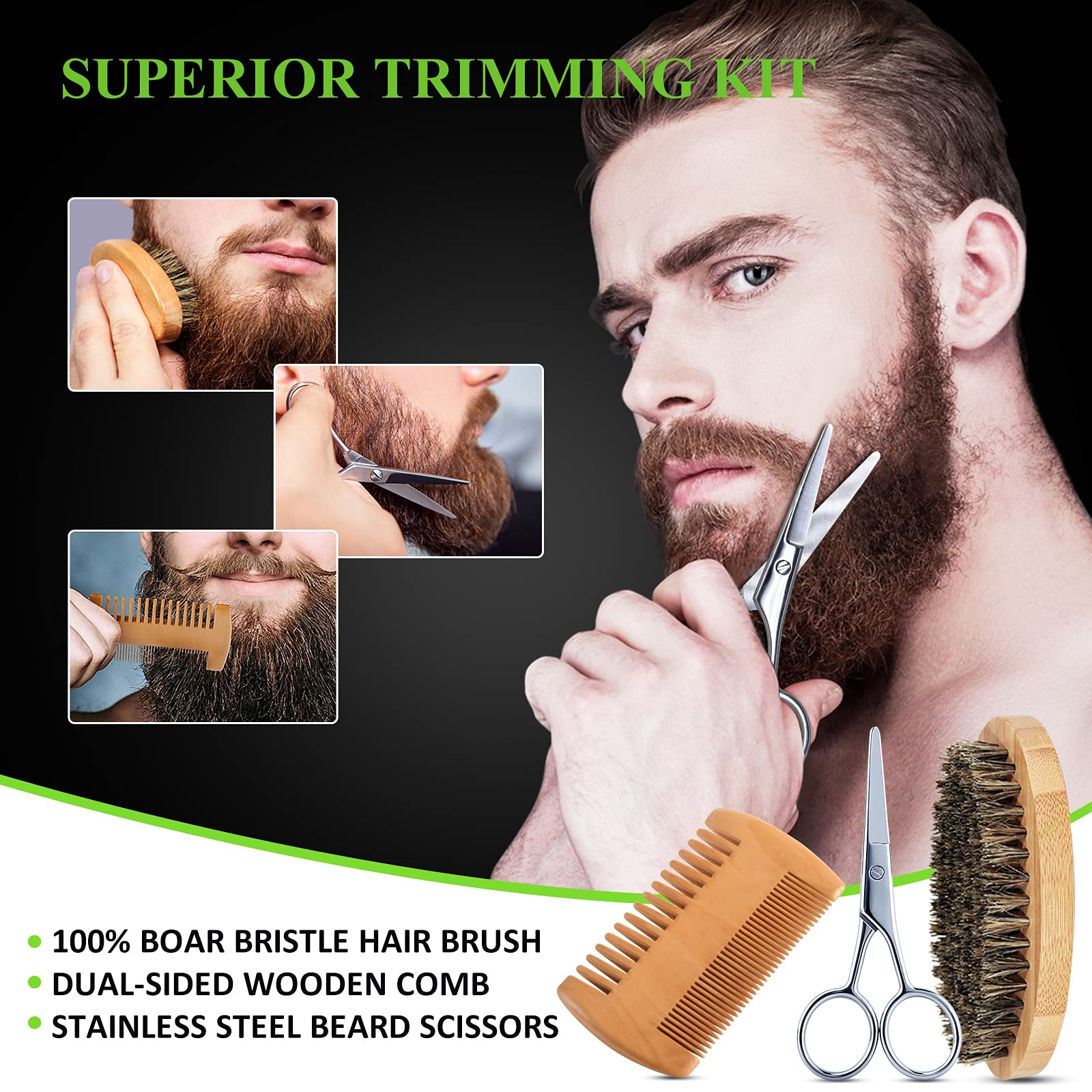 LOKDLAWEN Beard Kit for Men with Beard Wash, Beard Conditioner, Beard Oil, Beard Balm, Beard Brush, Beard Comb, Beard Scissors, Storage Bag, Gifts for Men Dad Husband Boyfriend