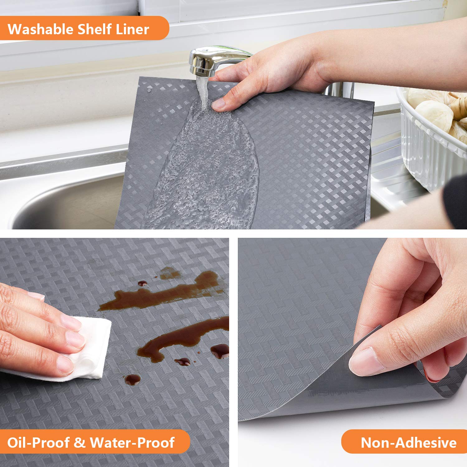 StaHom Shelf Liners for Kitchen Cabinets Refrigerator Liners Waterproof & Oil-Proof Kitchen Cupboard Liner Non-Slip Drawer Mats EVA Non Adhesive Fridge Liner for Shelves - Gray 11.8 x 236.2 Inches