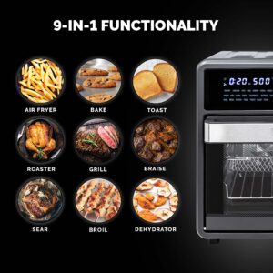 Kalorik MAXX® Touch 16 Quart Air Fryer Oven, 9-in-1 Air Fryer Toaster Oven Combo, 21 presets, 500°F, 5 Accessories, Recipe Book, 1600W, Black Stainless Steel, AFO 47804 BK