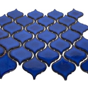 Tenedos Premium Cobalt Blue 2 Inch Lantern Glossy Porcelain Mosaic Tile Backsplash for Kitchen, Bathroom Shower, Pool Tiles (20 Sheets)