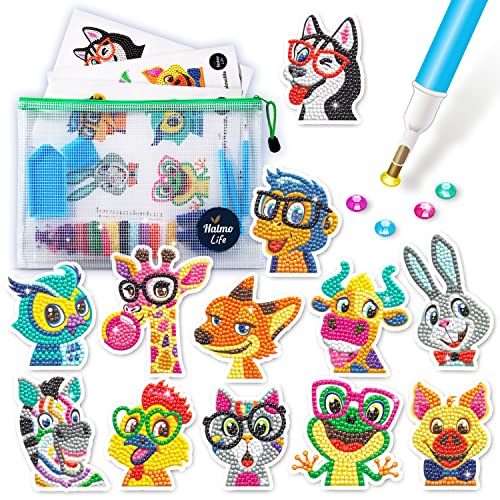 Halmolife 5D Painting Stickers for Kids and Adult Beginners Gem Paint by Numbers Diamonds Arts for Boys and Girls Ages 6 7 8-12 DIY Animals kit with Dots Gifts