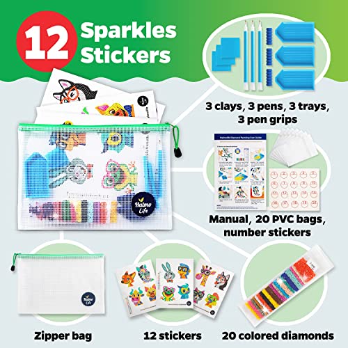 Halmolife 5D Painting Stickers for Kids and Adult Beginners Gem Paint by Numbers Diamonds Arts for Boys and Girls Ages 6 7 8-12 DIY Animals kit with Dots Gifts