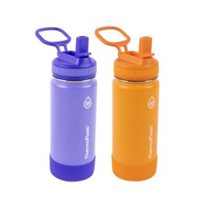 thermoflask 16 oz double wall vacuum insulated stainless steel 2-pack of water bottles, purple/orange