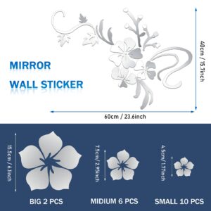 53 Pieces 3D Acrylic Mirror Floral Wall Sticker 3D Sakura Mirrors Wall Sticker Adhesive Removable Silver Mirrors Decal 3D Flower Wall Art Decor Decal For Living Room Bathroom Office Dorm Windows Doors