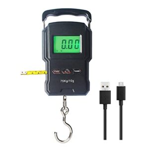 YYGJ, Rechargeable Lugagge Scale Portable Electronic Hook Scale Digital Hanging Bag Luggage Weight Scale Fishing Scale with Measuring Tape 165Lb Black