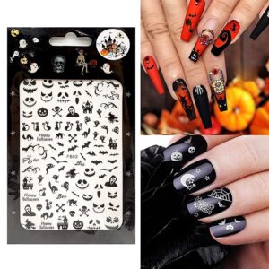 Impressed Nail Art Stickers for Halloween 12 Sheets, 1500+ Self-Adhesive DIY Customized Nail Decals for Halloween Party, Include Pumpkin/Bat/Ghost/Skeleton/Witch etc