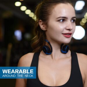 RTUSIA Small Bluetooth Headphones Wrap Around Head - Sports Wireless Headset with Built in Microphone and Crystal-Clear Sound, Foldable and Carried in The Purse, and 12-Hour Battery Life, Blue