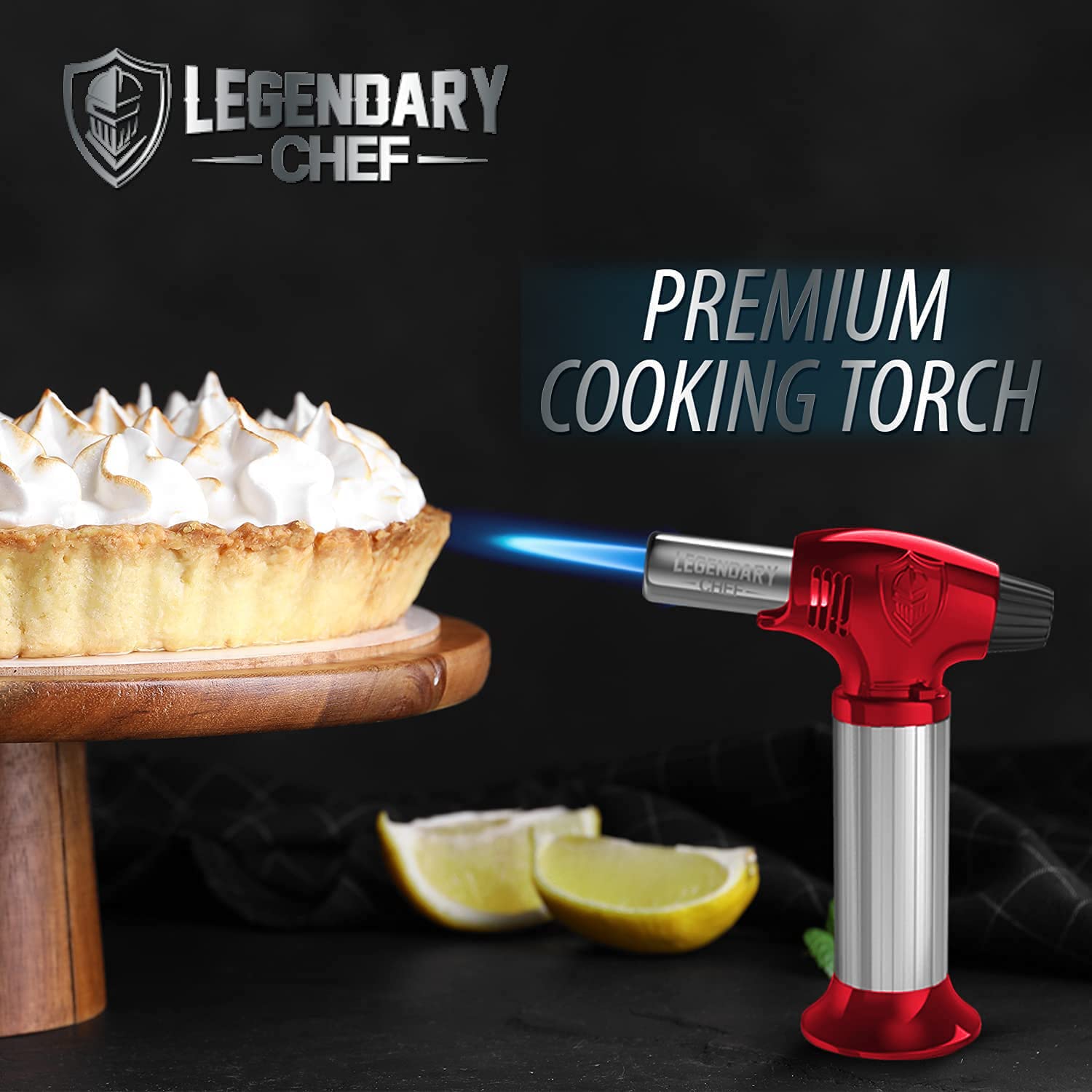 Culinary Cooking Torch - Kitchen Food Torch for Creme Brulee, Baking, Desserts and Searing- Butane Torch Lighter, Blow Torch for Cooking with Lock and Adjustable Flame (Butane Gas Not Included) Red