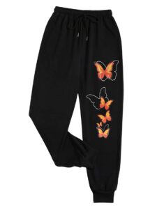 soly hux women's butterfly print drawstring high waisted sweatpants joggers pants black s