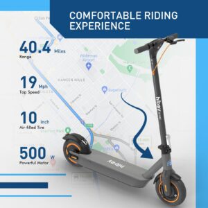 Hiboy S2 MAX Electric Scooter, 40.4 Mi Long Range & 19 MPH, 650W MAX Motor Power, 10'' Pneumatic Tires, Split Hub Set, Dual Braking System and Cruise Control, Foldable Commuter E-Scooter for Adults