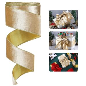 christmas velvet ribbon satin ribbon solid color wired edge ribbon gold trim wrapping ribbon christmas ribbon decoration soft smooth craft ribbon for bow making (gold, 2.5 inch x 20 yards)