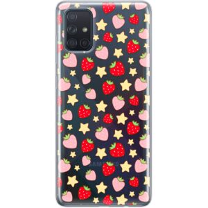 TPU Phone Case Compatible with Samsung A72 A71 5G A70 A51 A50 A32 A21 A11 A12 A13 A14 A01 Cute Stars Berry Shockproof Girly Cover Clear Flexible Protective Soft Kawaii Strawberries Silicone