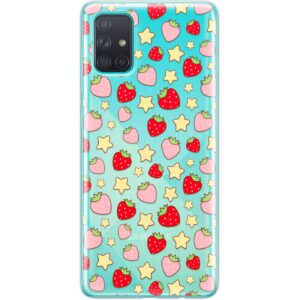 TPU Phone Case Compatible with Samsung A72 A71 5G A70 A51 A50 A32 A21 A11 A12 A13 A14 A01 Cute Stars Berry Shockproof Girly Cover Clear Flexible Protective Soft Kawaii Strawberries Silicone