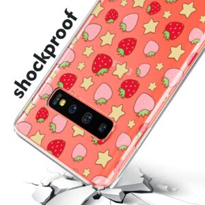 TPU Phone Case Compatible with Samsung A72 A71 5G A70 A51 A50 A32 A21 A11 A12 A13 A14 A01 Cute Stars Berry Shockproof Girly Cover Clear Flexible Protective Soft Kawaii Strawberries Silicone