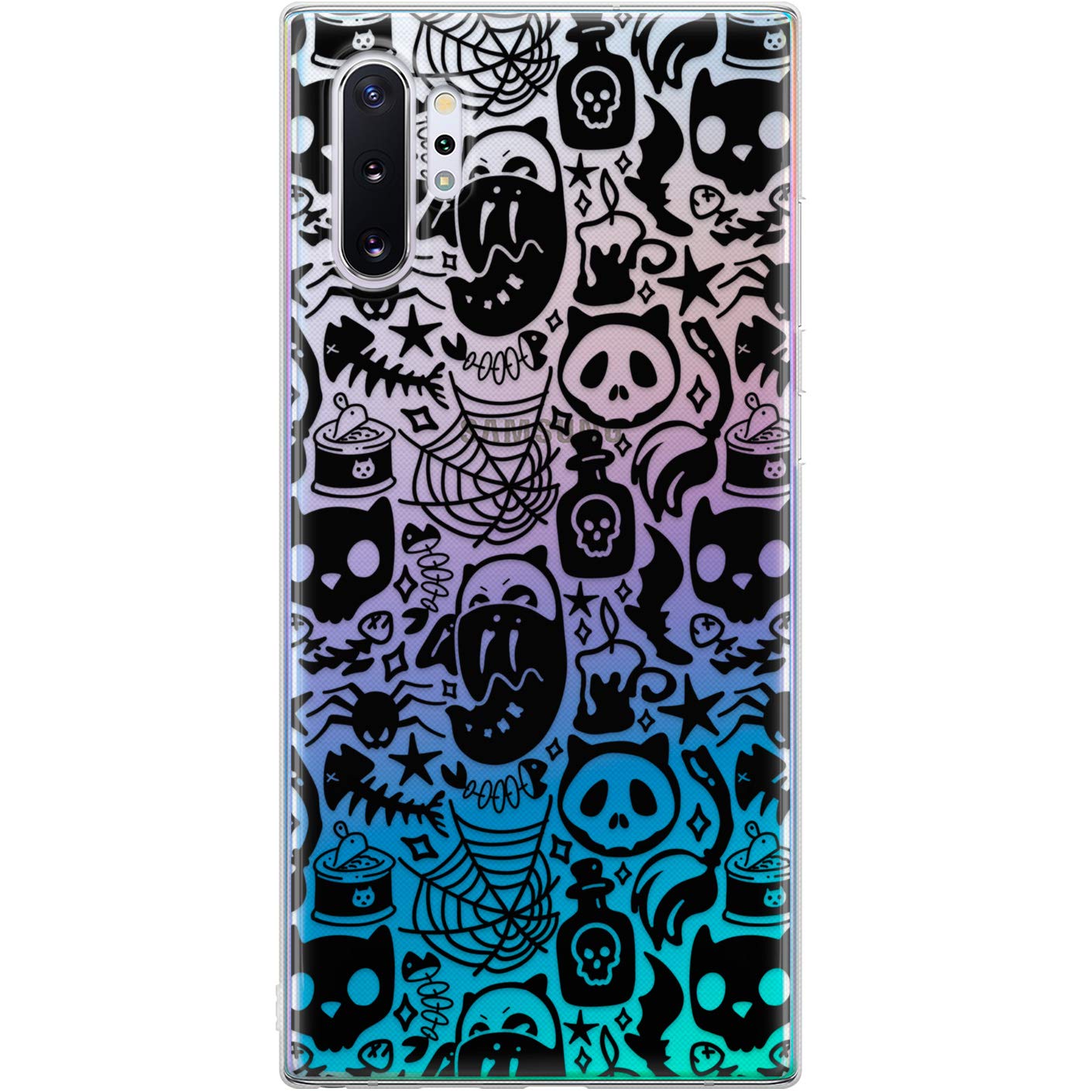 TPU Phone Case Compatible with Samsung A72 A71 5G A70 A51 A50 A32 A21 A11 A12 A13 A14 A01 Skeleton Shockproof Cat Skull Spider Web Flexible Clear Lightweight Spooky Durable Silicone Halloween