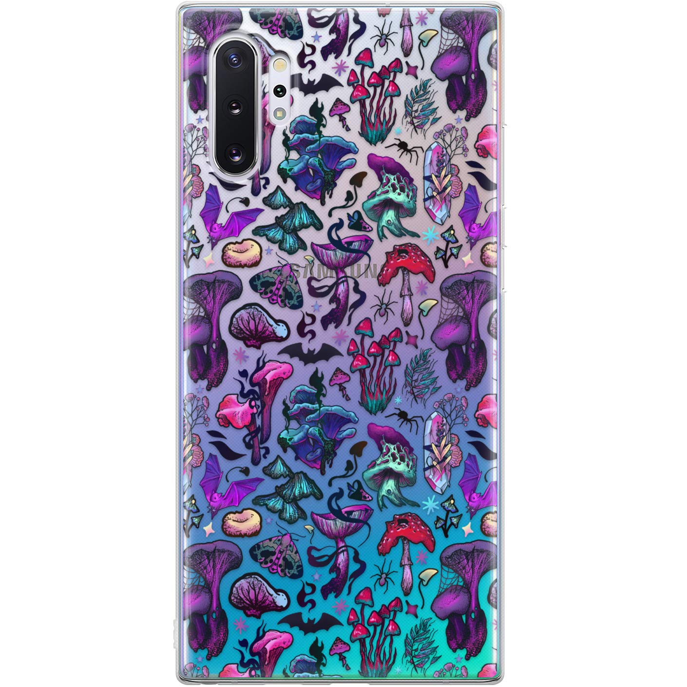 TPU Phone Case Compatible with Samsung A72 A71 5G A70 A51 A50 A32 A21 A11 A12 A13 A14 A01 Clear Silicone Forest Mushrooms Lightweight Amanita Witchy Magic Moth Shockproof Protective Bats