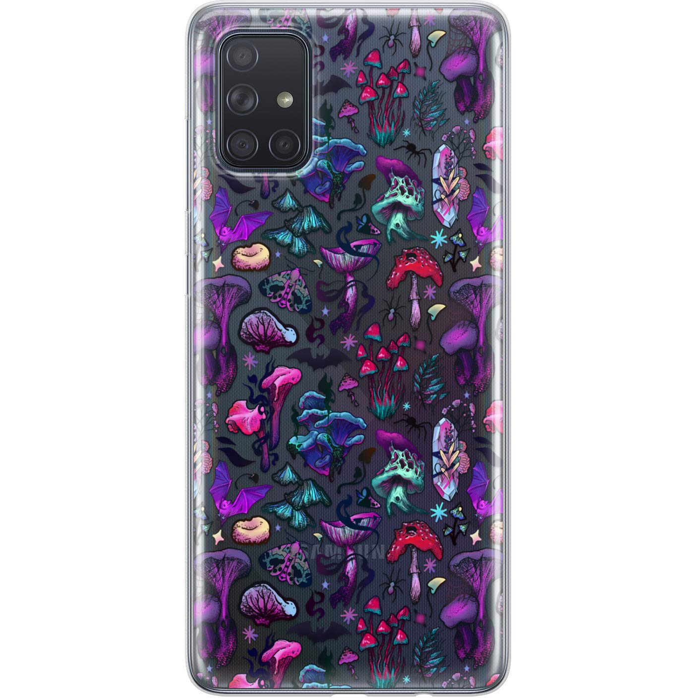 TPU Phone Case Compatible with Samsung A72 A71 5G A70 A51 A50 A32 A21 A11 A12 A13 A14 A01 Clear Silicone Forest Mushrooms Lightweight Amanita Witchy Magic Moth Shockproof Protective Bats