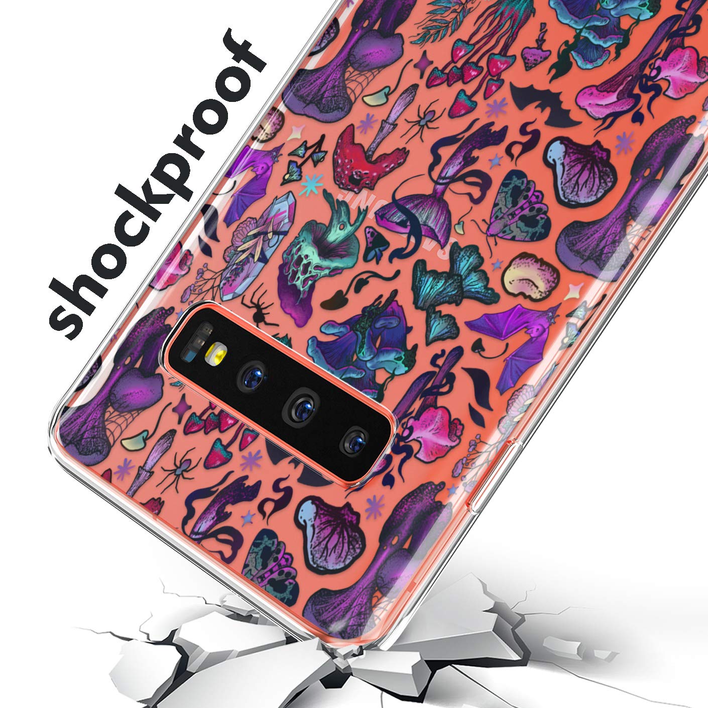 TPU Phone Case Compatible with Samsung A72 A71 5G A70 A51 A50 A32 A21 A11 A12 A13 A14 A01 Clear Silicone Forest Mushrooms Lightweight Amanita Witchy Magic Moth Shockproof Protective Bats