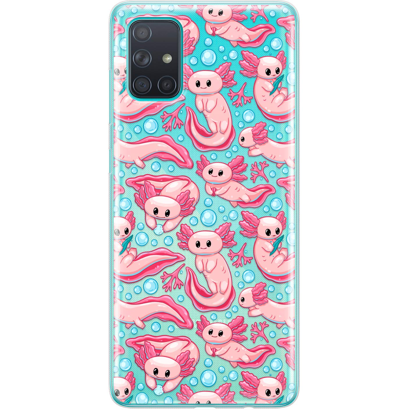 TPU Phone Case Compatible with Samsung A72 A71 5G A70 A51 A50 A32 A21 A11 A12 A13 A14 A01 Ocean Axolotl Cute Soft Salamander Lightweight Lizard Clear Flexible Pink Silicone Sea Shockproof Cover